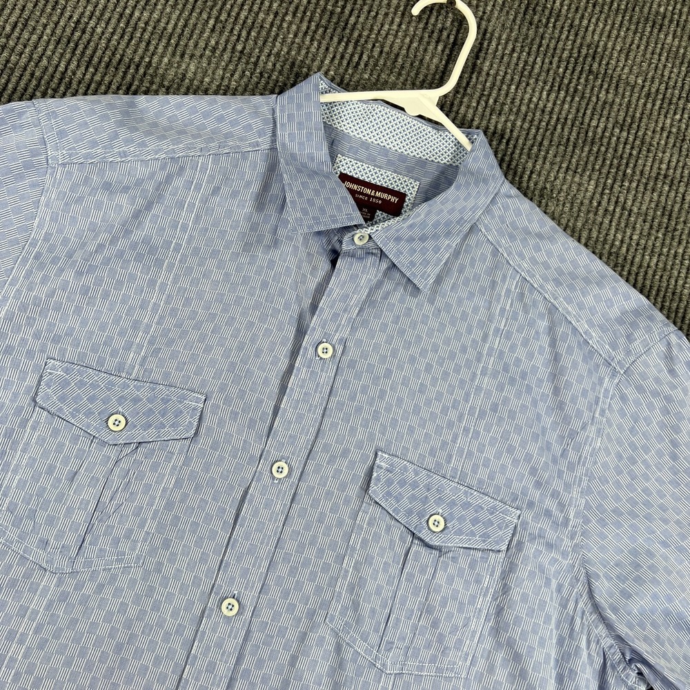 Johnston Murphy Shirt Mens XL Extra Large Blue Geometric Short Sleeve Button Up